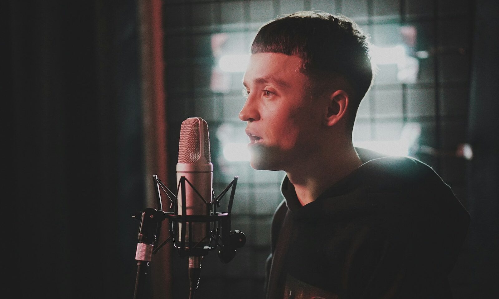 man singing inside room