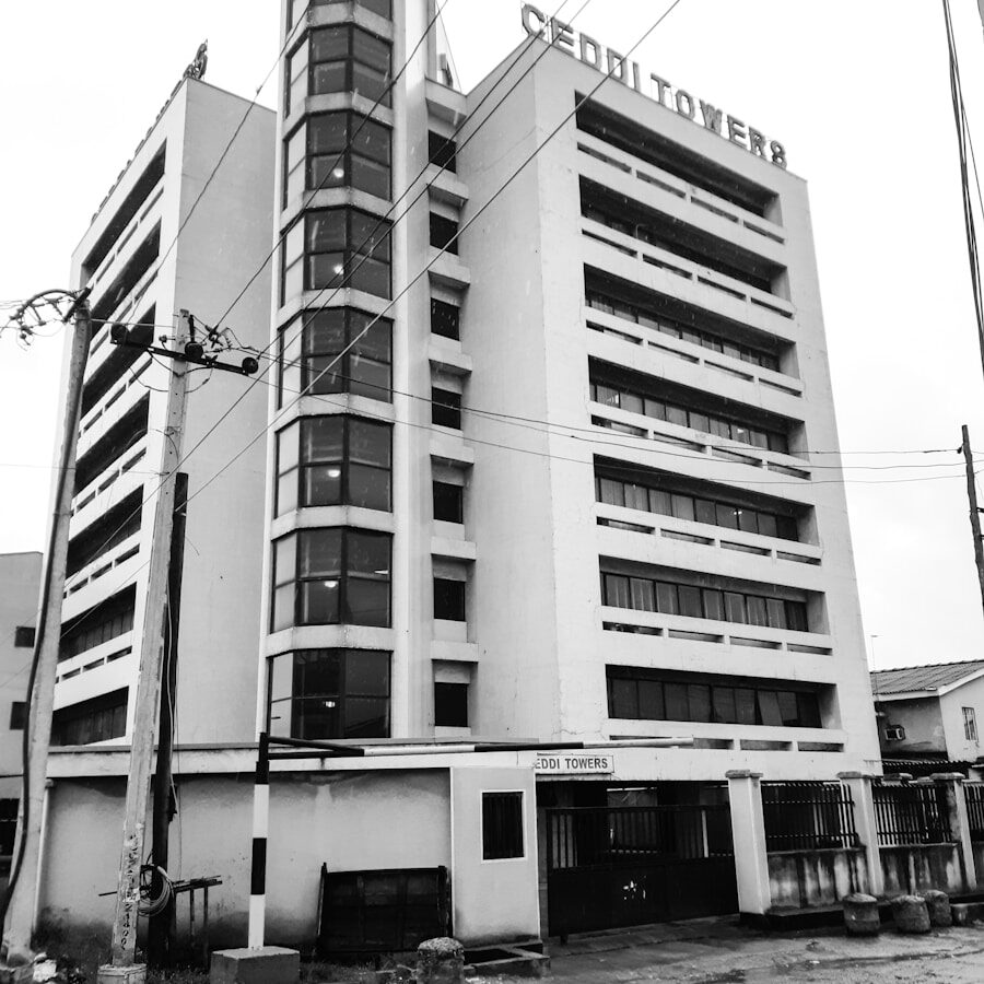 greyscale photo of Ceddi Towers building
